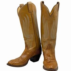 VTG 70s 80s TONY LAMA WESTERN BOOTS LIZARD EMBROIDERED LEATHER BOHO COWGIRL 5.5